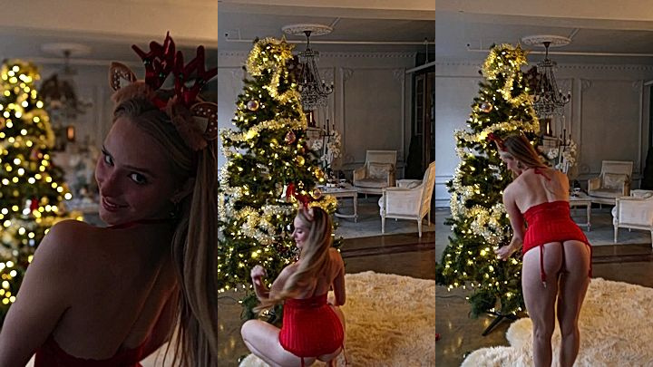 it is christmas Caroline Zalog shows her huge ass by the ……….