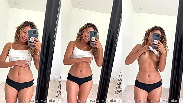 sexy onlyfans model Camila Elle lift up her lingerie to shows her big tits in this mirror video