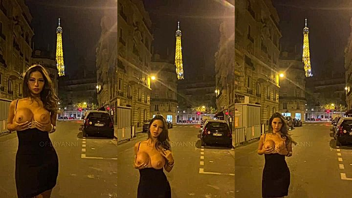 bad girl Bbyanni late night tease outside as she shows off her big tits on cam leaked onlyfans video