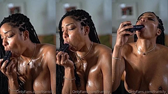 sweaty hot onlyfans model Frankiiy sucks a big dildo and rubs her big tits
