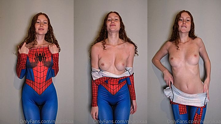 hot collge chcik Nikanikaa  looks good in spiderman costme but looks better naked