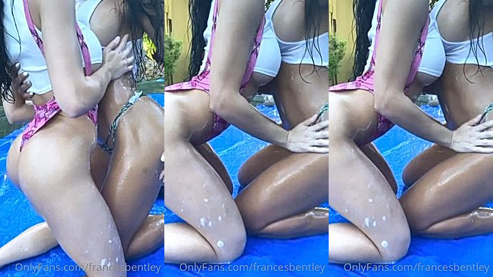 horny sexy lesbians Frances Bentley  teasing video at the pool party