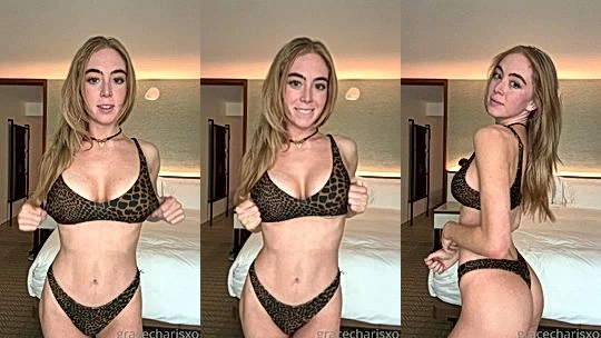 naughty big boobs model Grace Charis teases you in her hotel room, watch her gently touch herself everywhere
