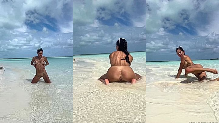leaked video of sexy hot scottish model Aspen Rae naked on the beach rubbing her big tits