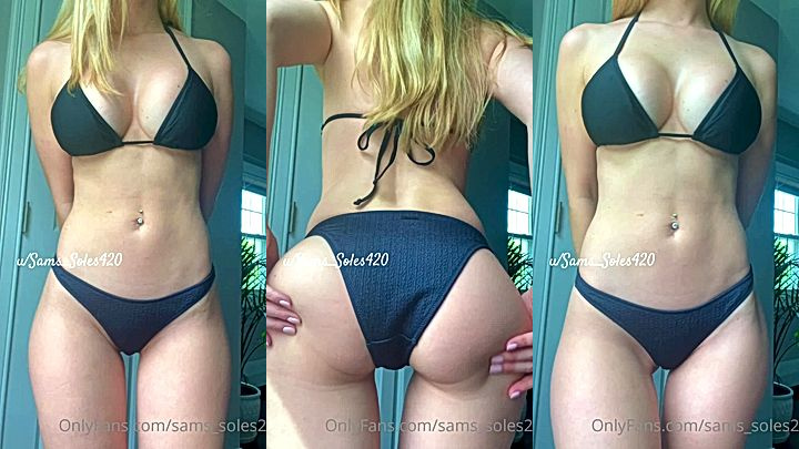 Sams soles21 takes off her sexy black panties to show her great ass