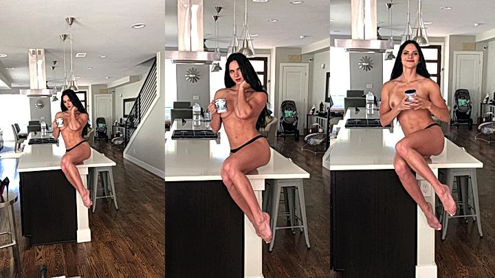 nude video of Aspen Rae show off her big massive tits on the kitchen counter