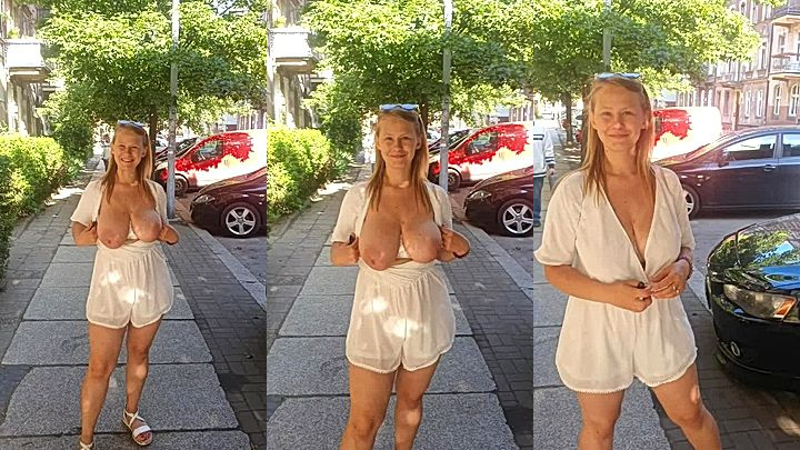 PolaRainbow showing off her boobs in the parking lot