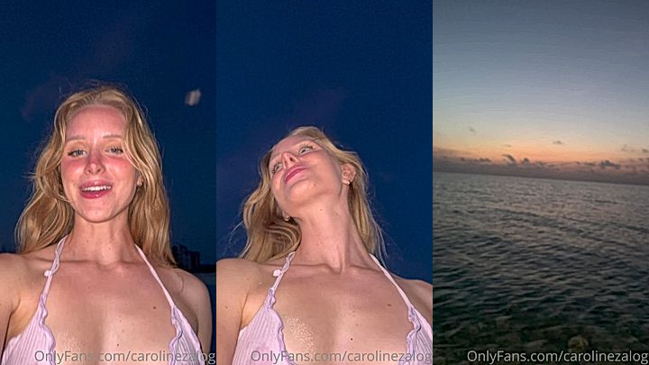 onlyfans model Caroline Zalog swims in the pool in the night