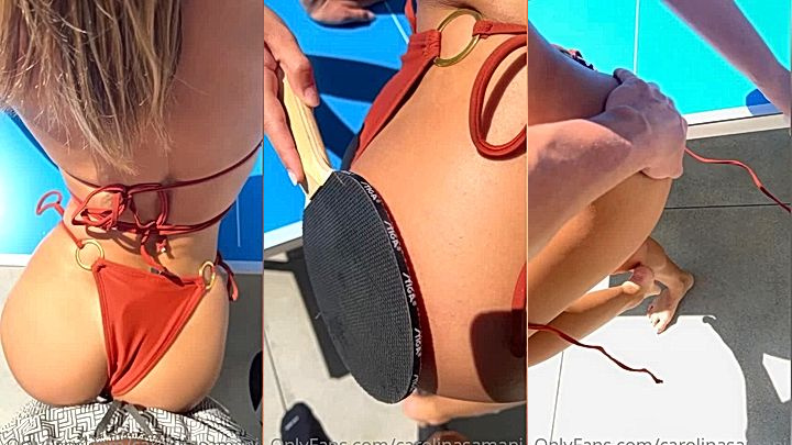 dirty white girl Carolina Samanishwo her tits and in bikini playing ping pong