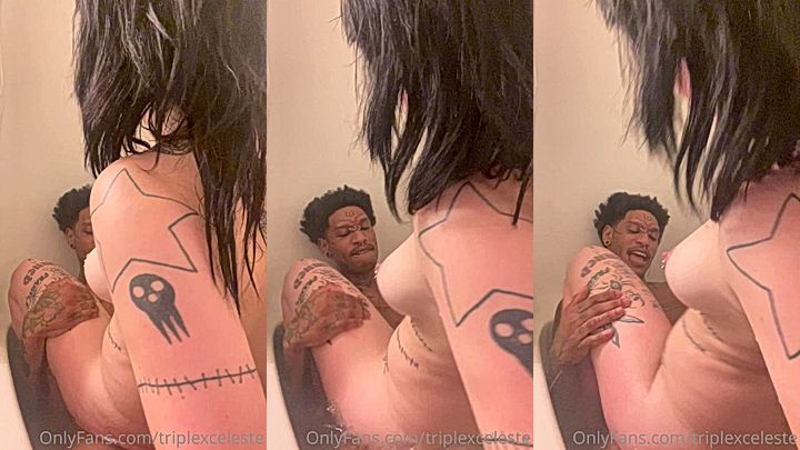 naughty white girl Triplexceleste got fucked hard like a whore in the bath tub, interacial sex