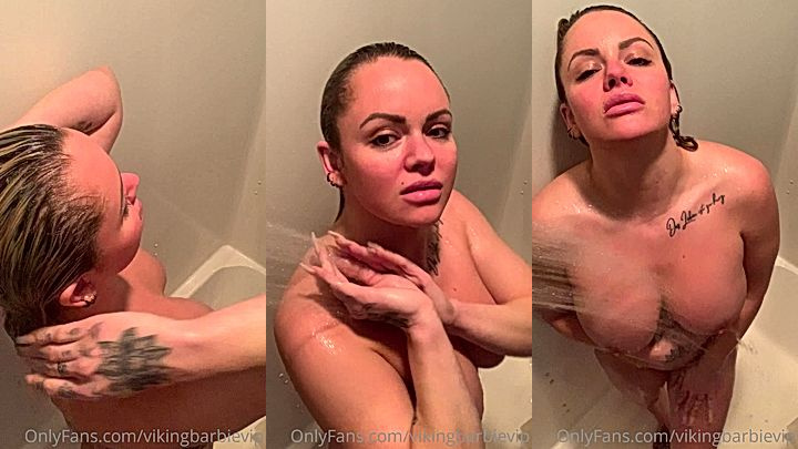nude bvideo, hot model Viking Barbie moans in pleasure as she rubs big boobs and make it bounce in the shower