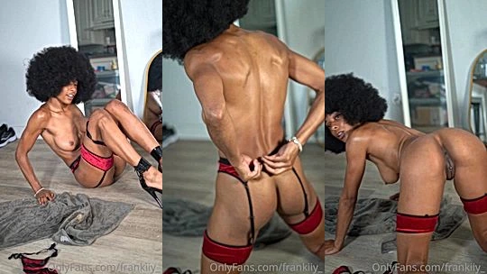 wild naughty thick american babe Frankiiy play wih her soft ebony body in the midde of he night