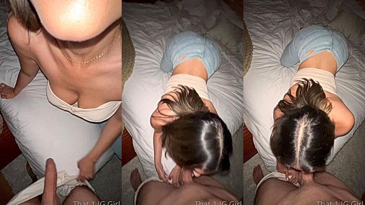naughty hot american cunt That1iggirl on the bed giving sloppy head