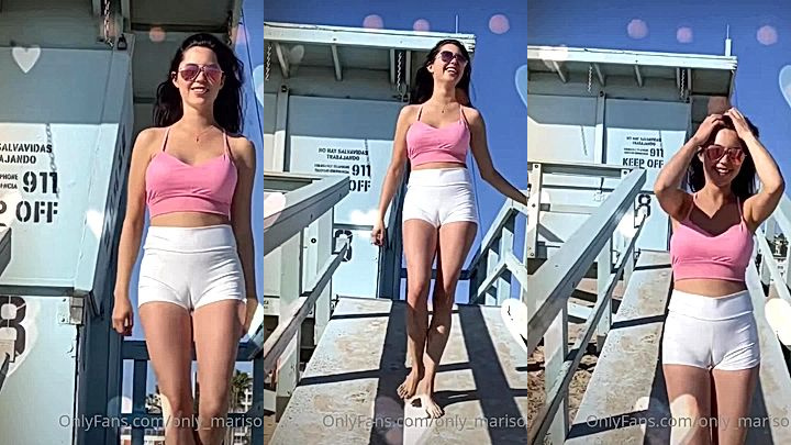 american model Marisol Yotta big tits bounce as hse walks on the beach