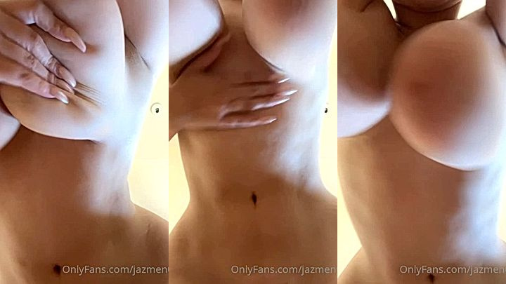 freaky onlyfans slut Jazmen Jafar tracing my fingers over my soft gigantic boobs
