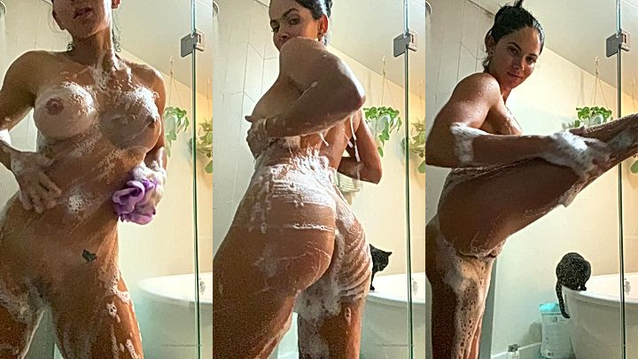 scottish onlyfans model Aspen Rae rubs her soapy big ass and huge tits in the shower