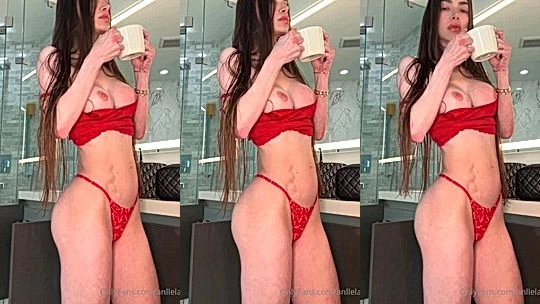 bad girl Anllela Sagra in red sexy bikini titty tease hard till she moan soft onlyfans leak video