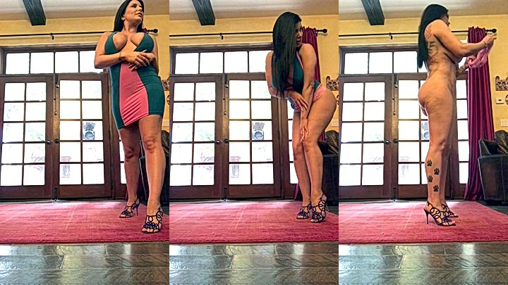 naked sexy american model Romi Rainundresses and rns her hand all over her hot body