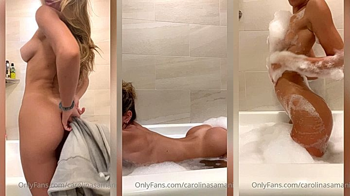 hot babe  Carolina Samani fodle her big boobs and ass iwhile she have her soapy bath
