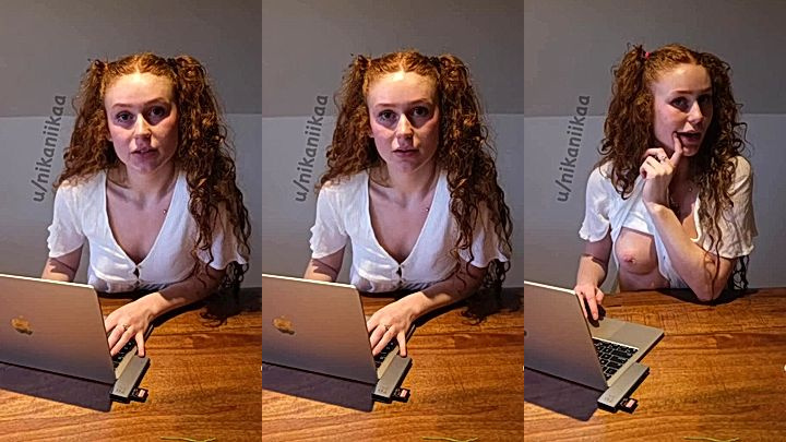 late night work with my sexy tits out, Nikanikaa teasing video