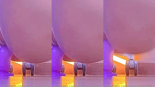 leaked video, Potato godzilla sat on didlo and stroke her wet pussy till she cum, leakd video