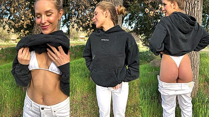 onlyfans model Caroline Zalog shakes her big ass by a tree