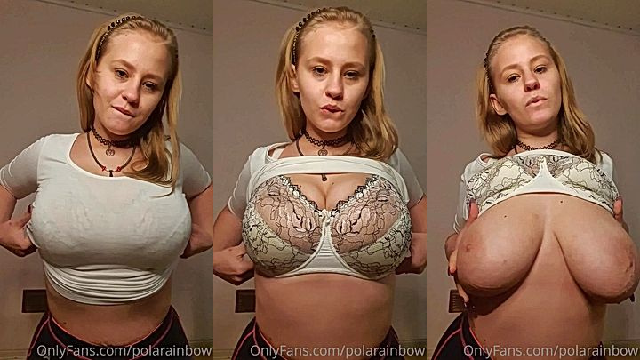 big tits model PolaRainbow flashes her big boobs