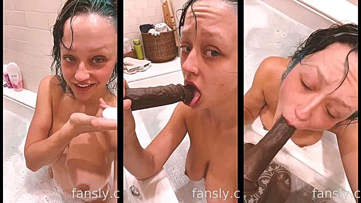 sexy freaky white girl Sabrina Nichole gags on huge dildo like a slut in the shower, leaked teasing video