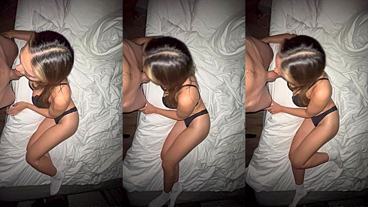 naughty big tits doll That1iggirl on the bed looking sexy in lingerie sucking big cock