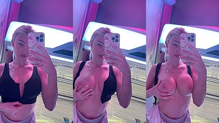 sexy british onlyfans model Frances Bentley rubs her big tits in a mirror video