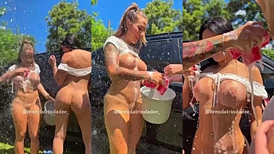 busty naughty onlyfans model Brenda Trindade pour water on their hot body