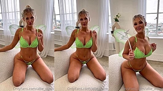 busty onlyfans model Allie Dunn kneel on bed and shows her huge tits in lingerie