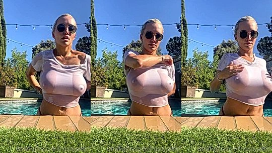 busty babe Lindsey Pelas tease her big tits in pool till her nipples get hard onlyfans leak video