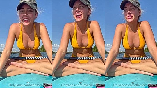 hot american onlyfans model Sara Ames goes to the beach and show her huge tits in lingerie