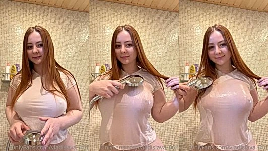naughty russian onlyfans model Vladislava Shelygina pour water on her huge tits in the bathroom