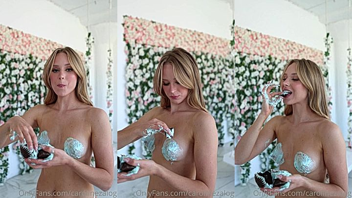 horny amecian model Caroline Zalog rubs creams on her big tits