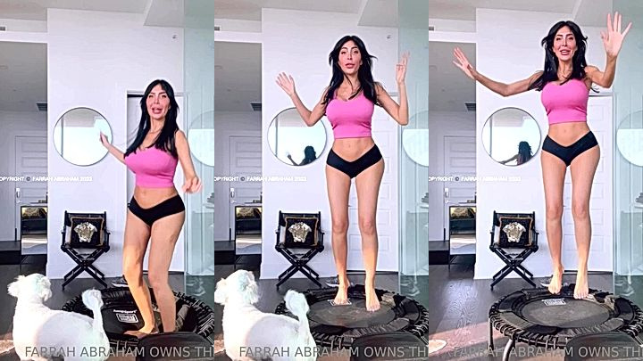 hot babe Farrah Abraham acting goofy in her apartment, wiggling her big ass