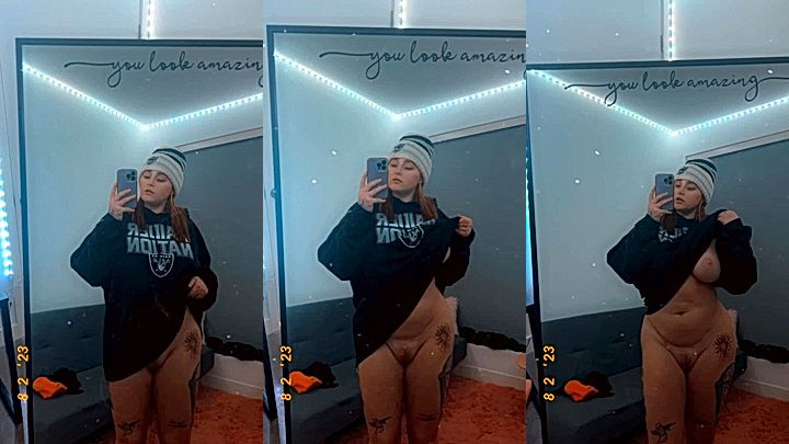 nude video of sexy nasty model Katrina Marie raise her hoodie and squeeze her big tits
