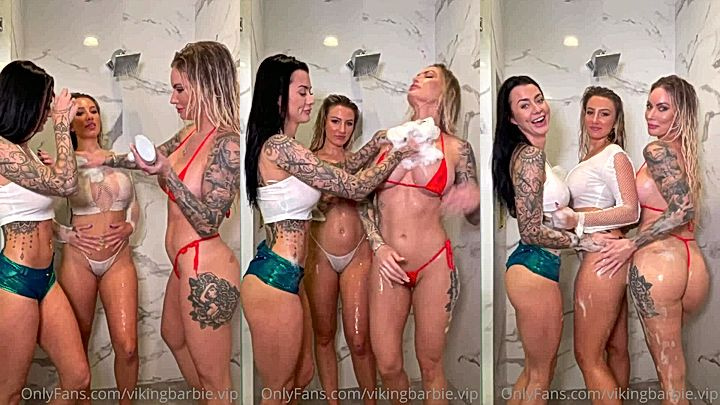 american wild onlyfans model Viking Barbie takes a bath in the shower with her bestfriends and they squeeze eachother ass and tits