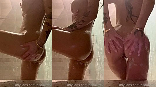 dirty slut goddess Asa Akira stands naked in the shower and spreads her pretty legs wide for the cam , nude video