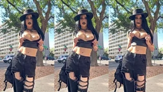 nauighty babe Vampkira show off her big boobs on the street of america, leaked video