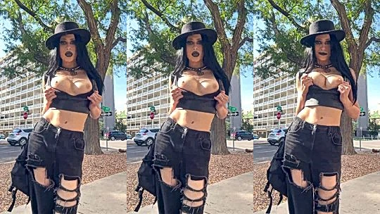 nauighty babe Vampkira show off her big boobs on the street of america, leaked video