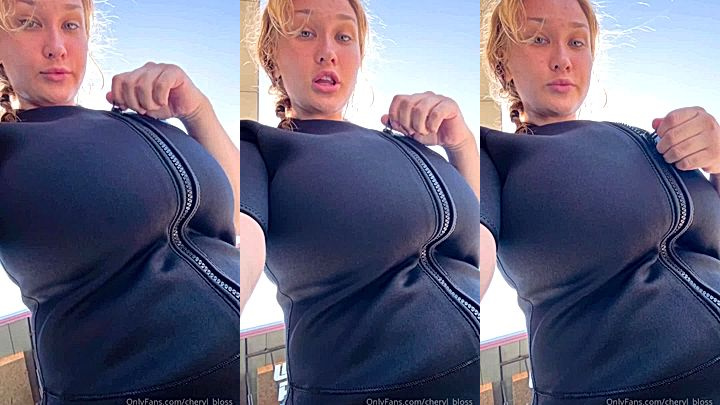 naughty onlyfans model Cheryl Blossom  unzip her dress and shows her  natural boobs