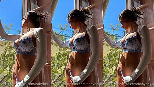 sexy american onlyfans model Babybellllzzzz seat by the window and shows her tits in ligerie