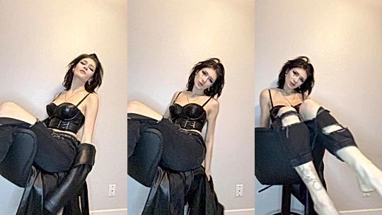 naughty little Vampkira fondle her sexy tities in black sexy fit