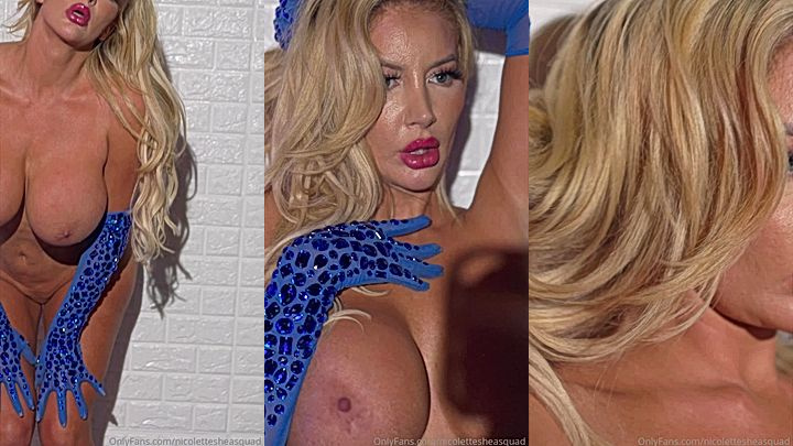 hot model  Nicolette Shea gently grab her big boobs and shake her tits on cam