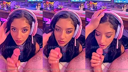 naughty onlyfans model Jasminx sucks huge cock till he cums