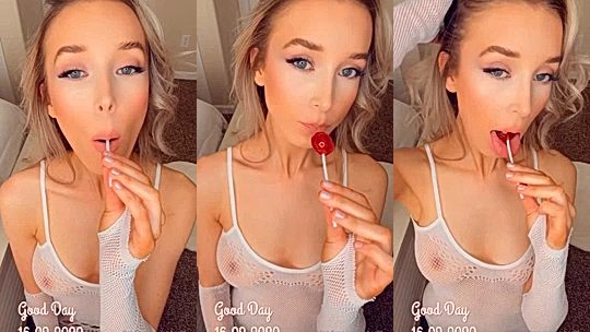 gorgeous blonde babe Goddess Amber licking lollipop