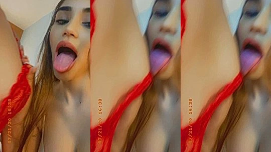 wild horny naughty bad babe Bri Adeline licked her girl small tits in red lingerie