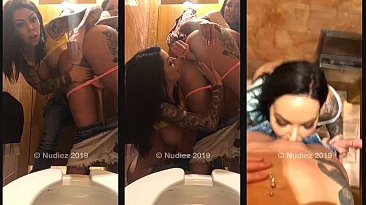 obedient slut Viking Barbie goes on her knees and eat her bestie coochie in the bathroom